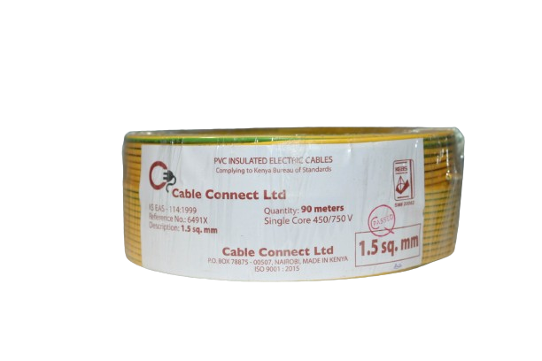 1.5MM Single Core Cable Yellow/ Green (9 MTR ROLL)