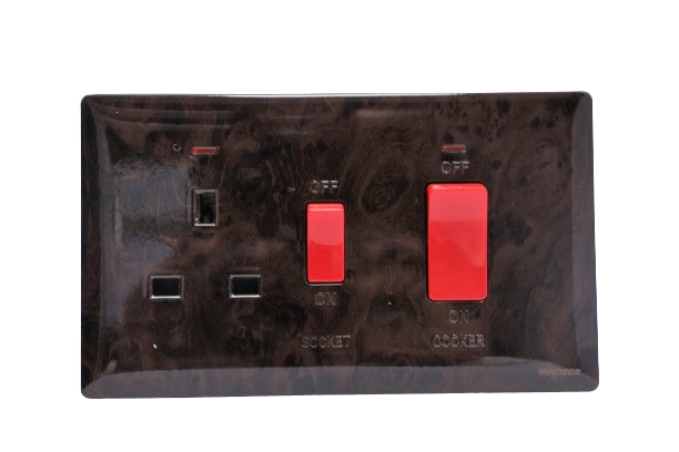 Windsor Innova Wooden 45A 1 Gang Switch with 13A Switch Socket Neon - 91331WD