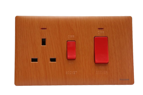 Windsor Innova Light Wooden 45A 1 Gang Switch with 13A Switch Socket and Neon Indicator - 91364LW