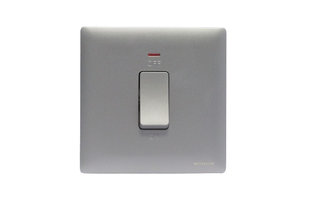 Windsor Innova Silver 1 Gang Double Pole Switch with Neon 2A - 91324DS