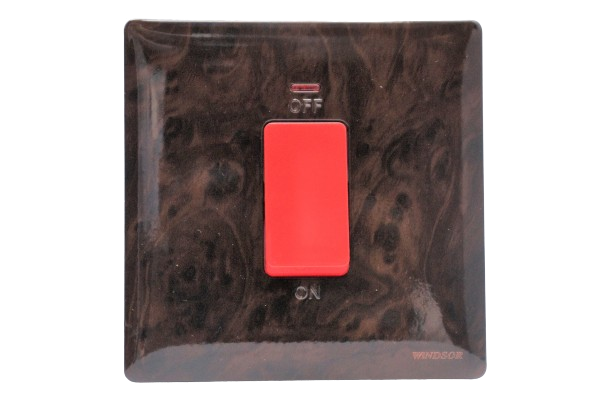 Windsor Innova Wooden 1 Gang Double Pole Switch with Neon 45A - 91327WD