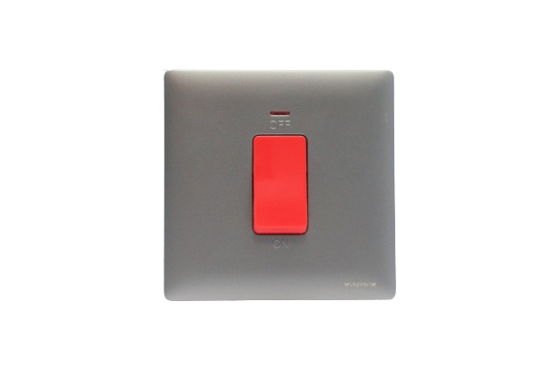 Windsor Innova Silver 1 Gang Double Pole Switch with Neon 45A - 91327DS