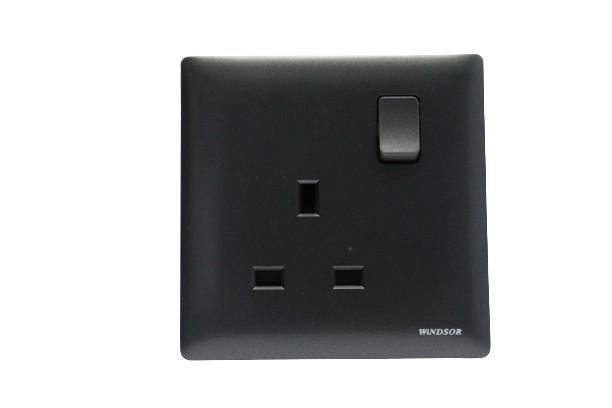 Windsor Innova Black 13A 1 Gang Switched Socket - 9145GB