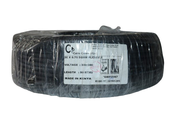 .75MM X 2CORE Copper Round Flex Cable Black (9 MTR ROLL)