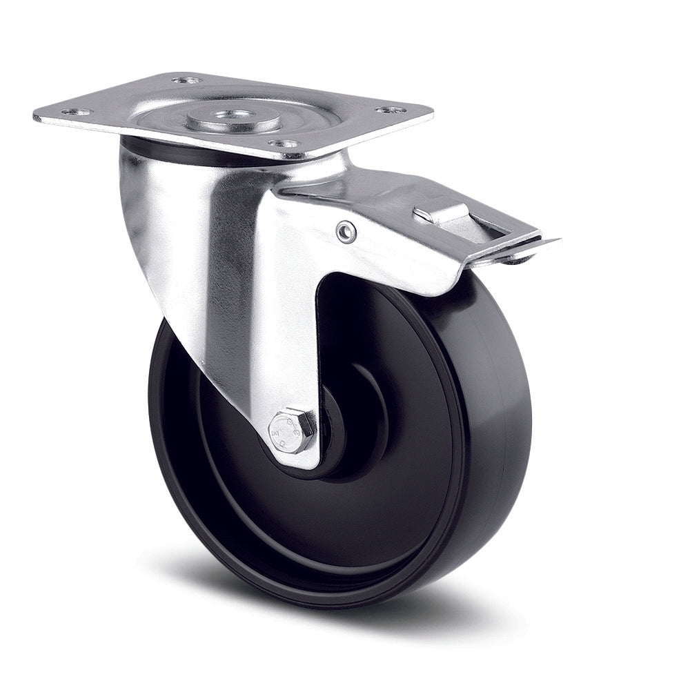4" SWIVEL CASTORS WITH TOTAL BRAKE POLYPROPYLENE THREAD 3377 POR 1 P62 BLANC INDUSTRIAL CASTORS TENTE