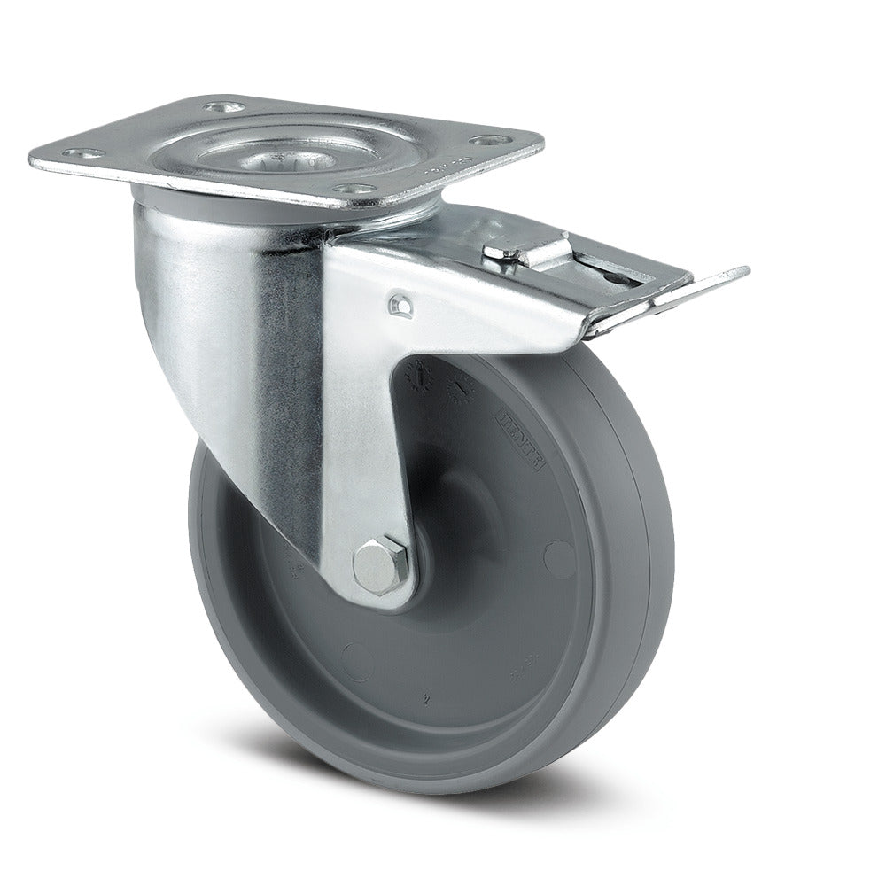 5'' SWIVEL CASTORS WITH TOTAL BRAKE PU THREAD 3477 UAR 125 P62 INDUSTRIAL CASTORS TENTE