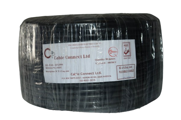 1.5MM X 3CORE Copper Round Flex Cable Black (9 MTR ROLL)