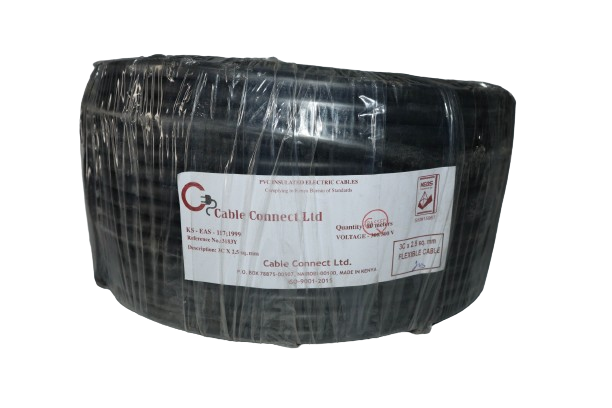 2.5MM X 3CORE Copper Round Flex Cable Black (9 MTR ROLL)