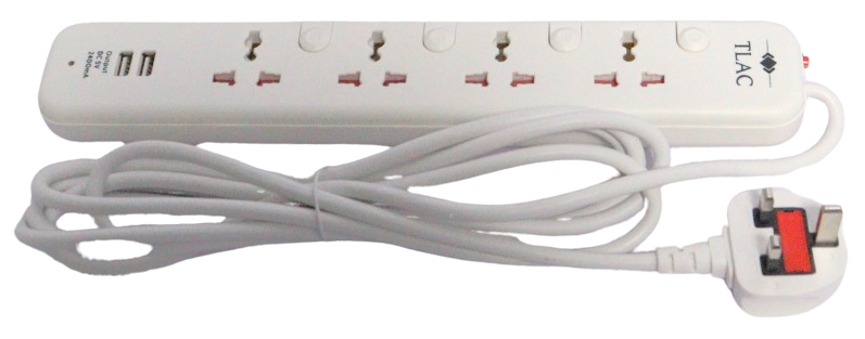 TLAC Premium 4 Way Extension Socket with USB and Surge Protector HK-MP5U