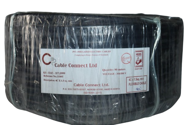 1.5MM X 4CORE Copper Round Flex Cable Black (9 MTR ROLL)