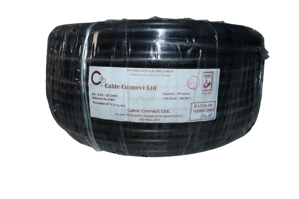 2.5MM X 4CORE Copper Round Flex Cable Black (9 MTR ROLL)