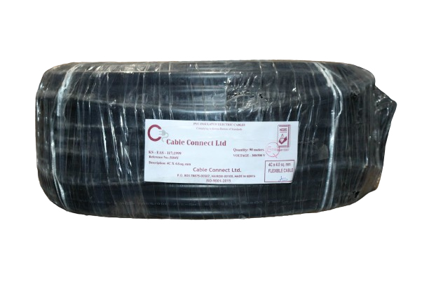 4MM X 4CORE Copper Round Flex Cable Black (9 MTR ROLL)