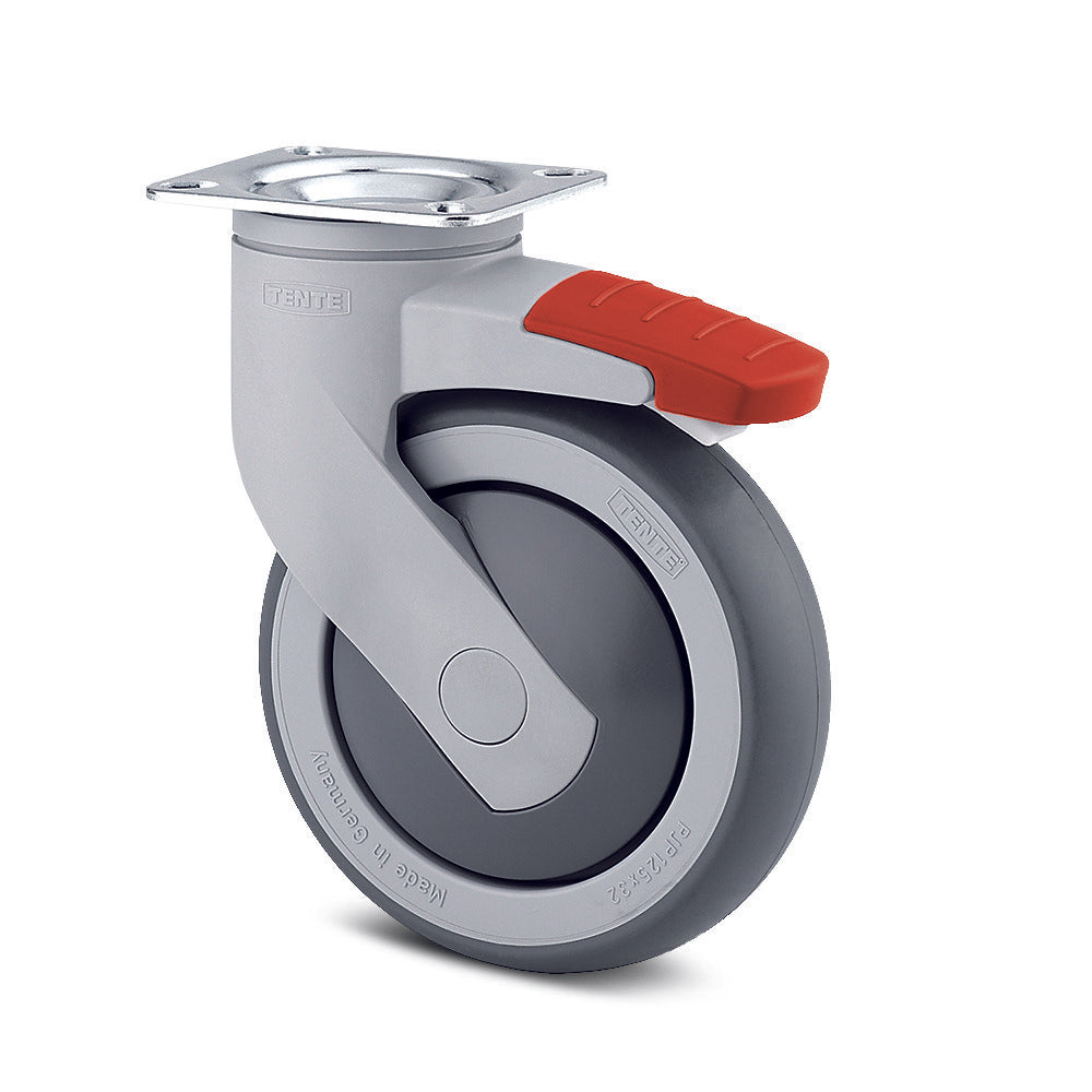4'' SWIVEL CASTOR WITH BRAKE BOLT HOLE THERMOPLASTIC THREAD 5377 PJP 1 P3-13 SYNTHETIC CASTORS TENTE