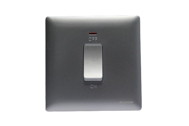 Windsor Innova Grey 1 Gang Double Pole Switch with Neon Indicator 2A - 91324GR