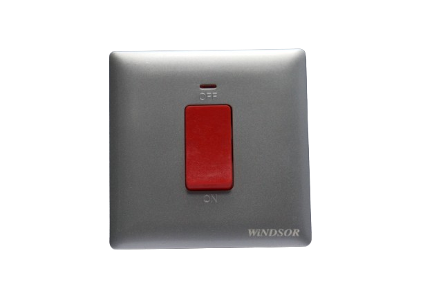 Windsor Innova Grey 1 Gang Double Pole Switch with Neon 45A - 91327GR