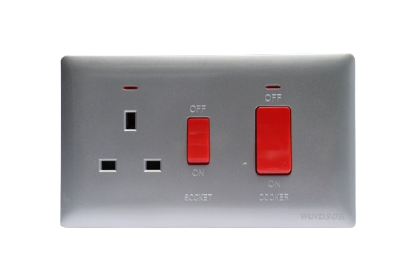 Windsor Innova Grey 45A Cooker Control Unit with 13A Socket with Neon Indicator - 91331GR