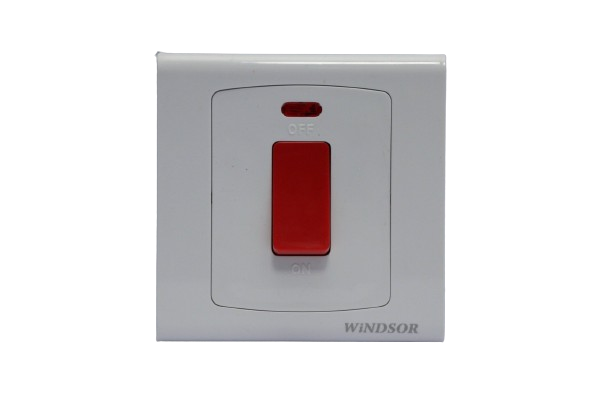 Windsor Royal Star White 45A 1 Gang Double Pole Switch with Neon Indicator - D327