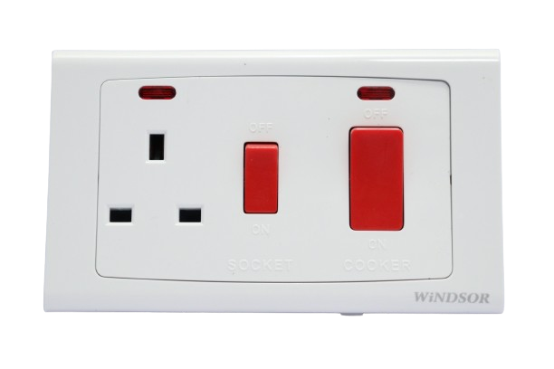 Windsor Royal Star White 45A Cooker Control Unit Socket with Neon Indicator - D331