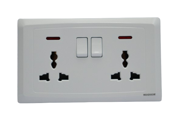 Windsor Royal Star White 13A 2 Gang Universal Socket with Neon Indicator - D48M