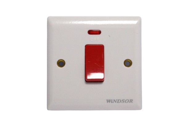 Windsor Ivory 45A 1 Gang Double Pole Switch with Neon Indicator - E327
