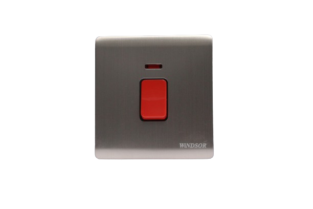 Windsor Metal Silk Gold 2A 1 Gang Double Pole Switch with Neon Indicator - MS324J
