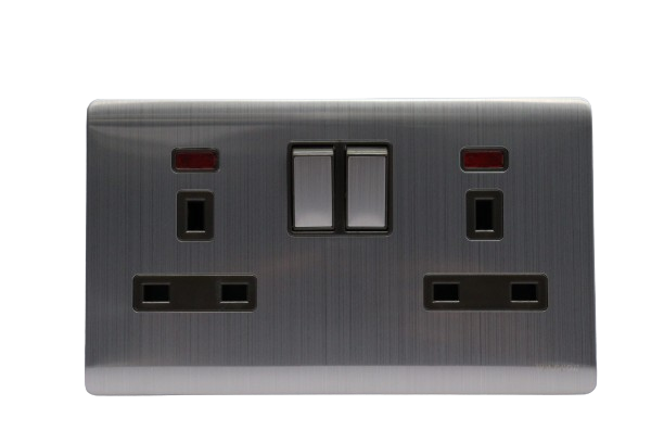 Windsor Metal Silk Silver 13A Double Switched Socket - MS46Y