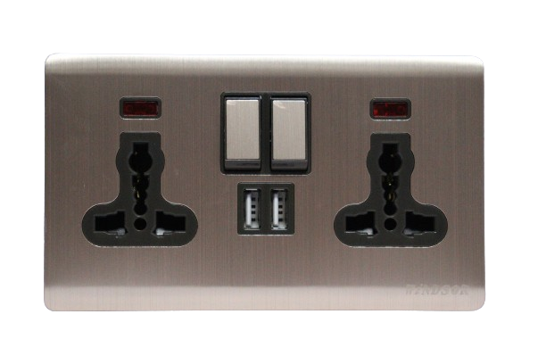 Windsor Metal Silk 13A 2 Gang Universal Socket with USB Gold - WIN257