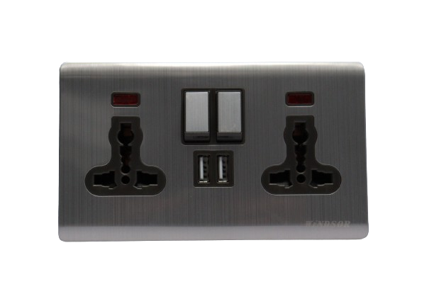 Windsor Metal Silk 13A 2 Gang Universal Socket with USB Silver - WIN276