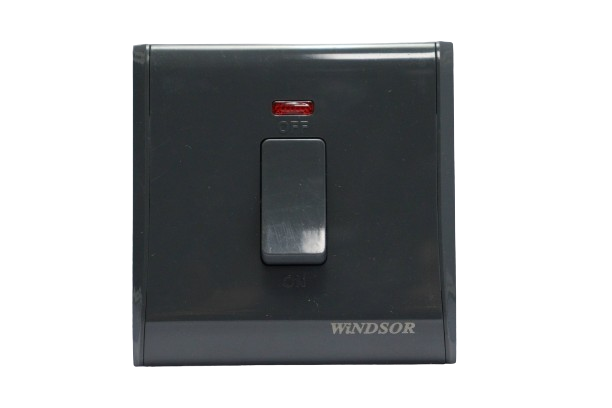 Windsor Pioneer Gun Metal 2A 1 Gang Double Pole Switch with Neon Indicator- P324DH