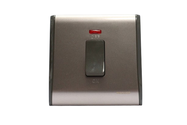 Windsor Pioneer Gun Metal Grey 2A 1 Gang Double Pole Switch with Neon Indicator - P324GB