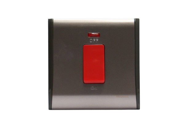 Windsor Pioneer Gun Metal Grey 45A 1 Gang Double Pole Switch with Neon Indicator - P327GB