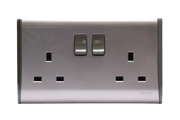 Windsor Pioneer Gun Metal Grey 13A 2 Gang Switched Socket - P46GB