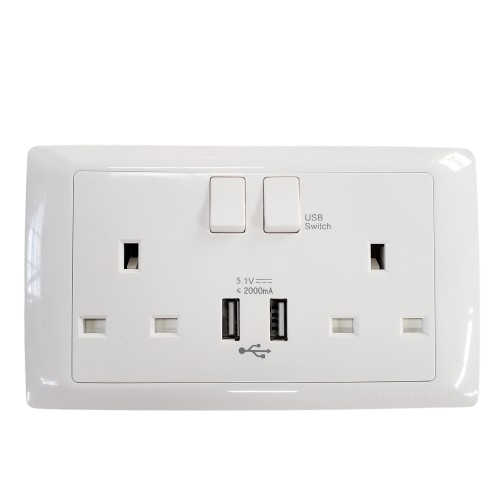 13A Twin Switched Socket with USB