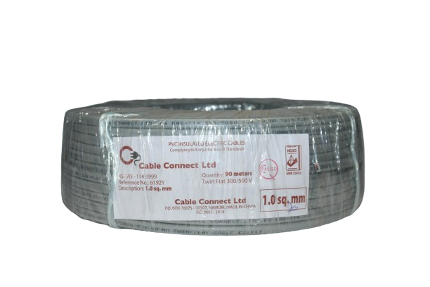 1MM Twin Flat Cable Grey (9 MTR ROLL)