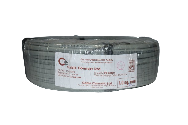 1MM Twin with Earth Cable Grey (9 MTR ROLL)