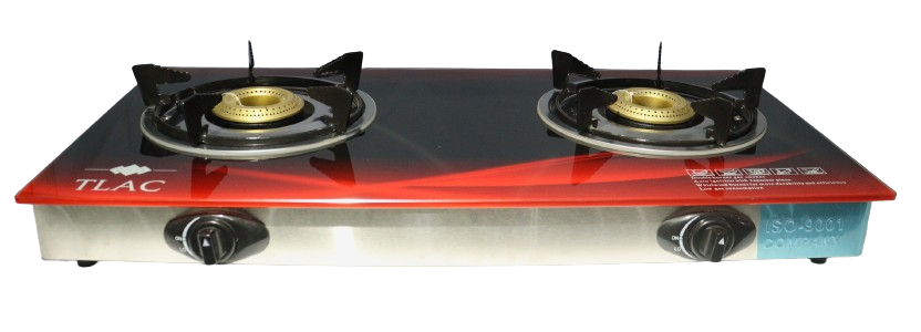 TLAC Table-Top Gas Stove 2 Burner Glass Top Red Color - TLGT-3RE