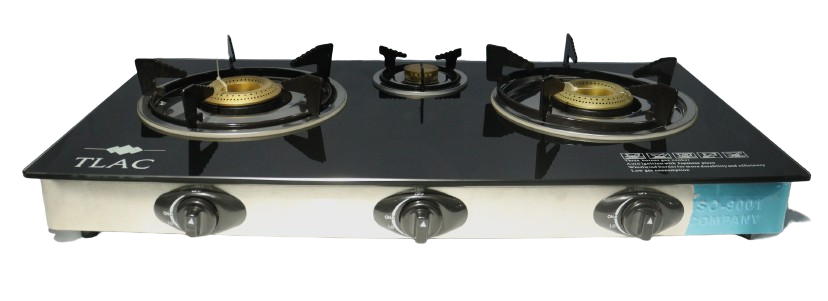 TLAC Table-Top Gas Stove 3 Burner Glass Top Black - TLGT-4BL