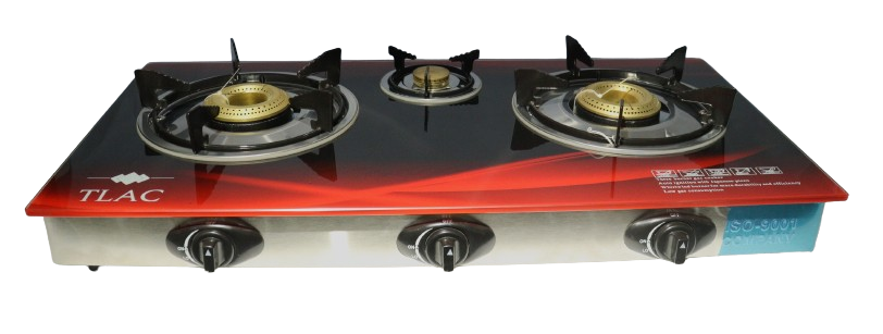 TLAC Table-Top Gas Stove 3 Burner Glass Top Red - TLGT-4RE