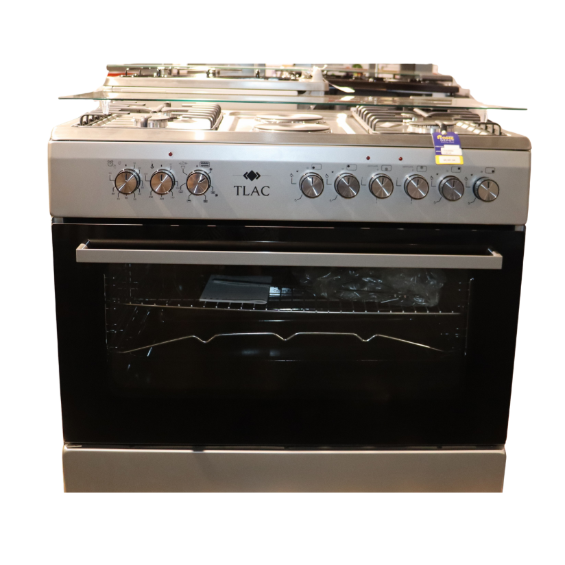 90x60 Free-Standing Cooker – 4 Gas + 2 Electric Burners, Glass Lid
