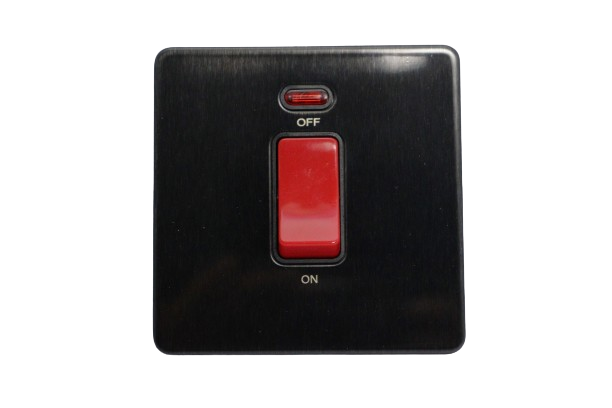 Windsor VIP Black 45A 1 Gang Double Pole Switch with Neon Indicator - VC327GB