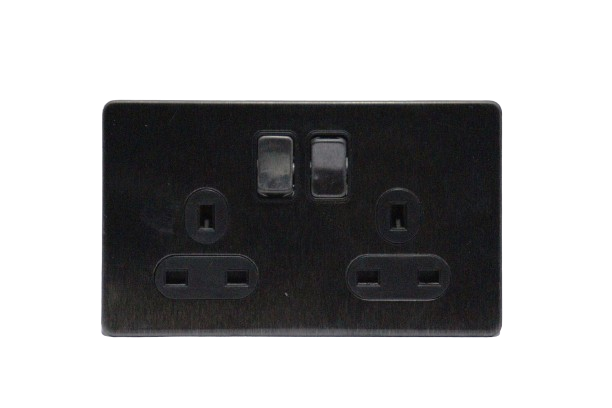 Windsor VIP Black 13A 2 Gang Switched Socket, Single Pole - VC46GB