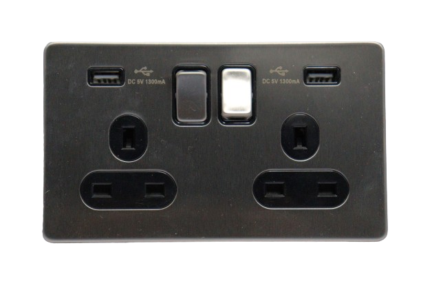 Windsor VIP Chrome 13A 2 Gang Switched Socket with 2 USB Ports and Neon Indicator - VC451Y