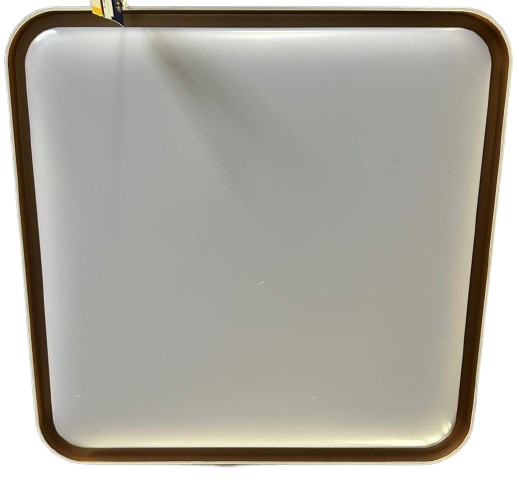 A rectangular LED ceiling lamp with a dark coffee brown finish on the edges and a white-colored surface in the center.