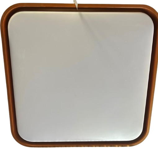 A rectangular LED ceiling lamp with a white surface and gold accents around the border.