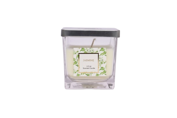 4.5 oz Jasmine Scented Candle in Square Glass Jar with Lid
