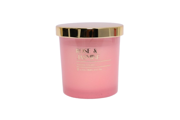 4.5 oz Pomegranate Juice Scented Candle in Printed Glass Jar with Gold Lid