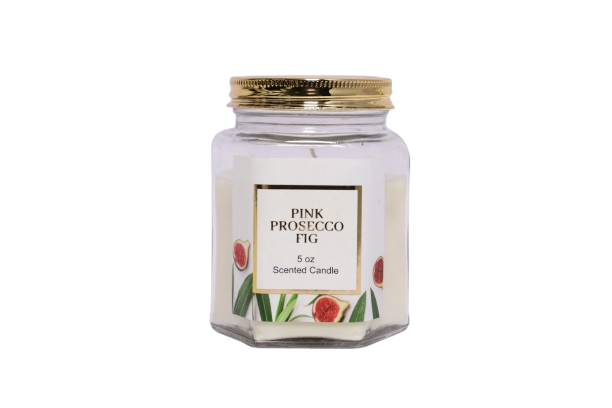 5 oz Pink Prosecco & Fig Scented Candle in Hexagonal Glass Jar