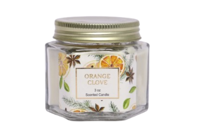3 OZ ORANGE CLOVE HEXAGONAL GLASS JAR CANDLE