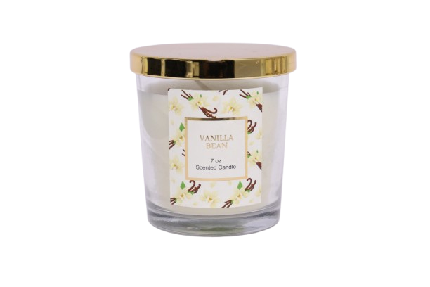 7 oz Vanilla Bean Glass Candle with Gold Lid