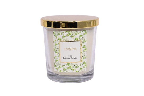 7 oz Jasmine Scented Candle in Glass Jar with Gold Lid